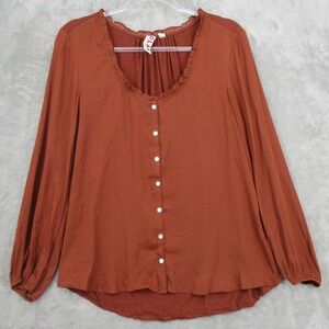 Dolan Blouse  Womens Mecium Pheasant Button Boho Mixed Media Lightweight Office